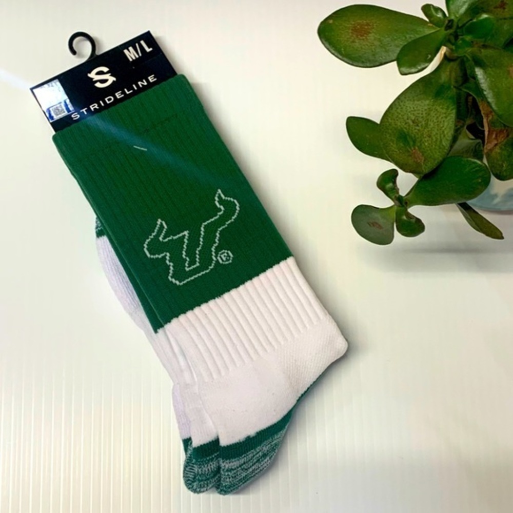 University of South Florida Strideline Socks, Crew,‎ USF Bulls, Men’s’ M/L, NWT